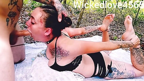 Goth Cutie Face Fucked On Her Belly For Sloppy Throat Pie